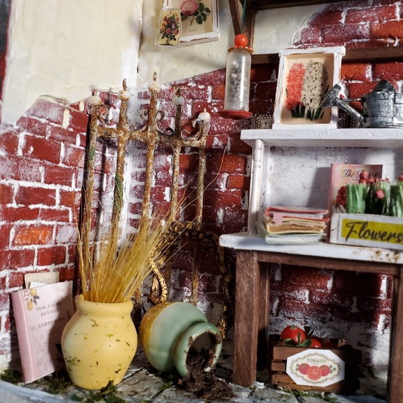 Miniature Gardener Shed | With Working Light | Potting Shed Diorama | Shadow Box - Picture 7 of 13